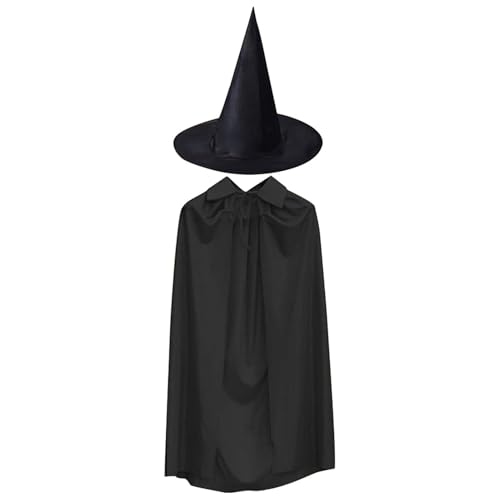 Gvblkq Medieval Wizard Cloak, Black Role-playing Cape, Renaissance Wizard Costume, Halloween Black Hooded Cape, Halloween Witch Hat Cape Pointed Wizard Hat For Adults, Halloween von Gvblkq