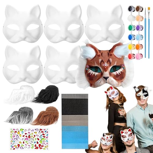 Gvblkq Paintable Cat Face Cover, Blank Cat Face Covers, Paintable Costume Face Cover, Animal Dress Up Cover, Halloween Cat Face, Jeweled Stickers For Costume, Cat Face For Masquerade von Gvblkq