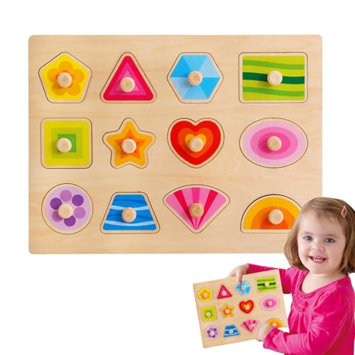 Gvblkq Preschool Shape Puzzle Wooden Shape Recognition Toy Safe Shape Puzzle for Colorful Shape Sorting Puzzle Wooden Shape Sorter Shape Recognition Toy for Kids Educational Shape Puzzle Erg von Gvblkq