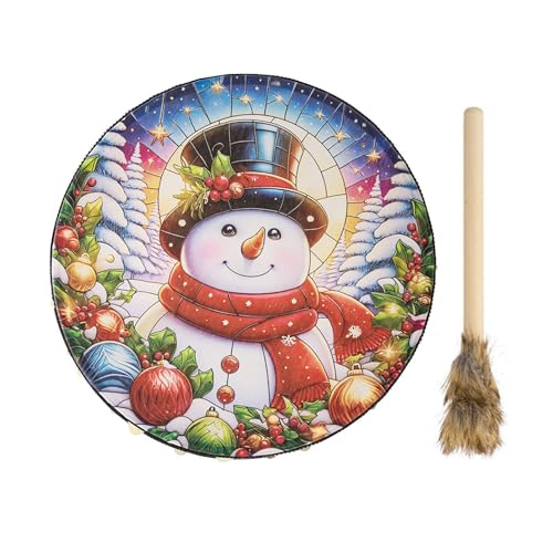 Gvblkq Schamanen-Handtrommel, modische Weihnachtshandtrommel – Weihnachtsthema Percussion-Trommel mit Schlagzeugstock für Liebhaber, Töchter, Söhne von Gvblkq