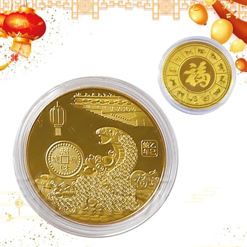 Gvblkq Year of The Snake Coin Snake Commemorative Coin Feng Shui Lucky Coin Chinese Fortune Coin Auspicious Snake Coin Lucky Snake Pattern Coin Snake Collection Coin Wealth Coin Feng Shui Snake Zod von Gvblkq