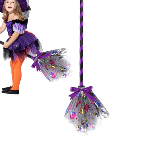 Halloween Hexenbesen Stab, Abnehmbarer Besen für Hexenkostüm, Fliegender Besen Hexe Zubehör, Hexenbesen Kostüm Requisite für Kinder, Halloween Fliegenbesen Requisite, Mesh Besen für Hexenkostüme, von Gvblkq