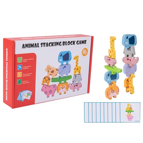 Gvblkq Holz-Stapelpuzzles, Tier-Holzpuzzle, Früherziehungsspiel für Kinder, Eltern-Kind-Balance-Bausteinspielzeug, perfekt für Spaß und Lernen, Balance-Block-Spiele für und Mädchen von Gvblkq