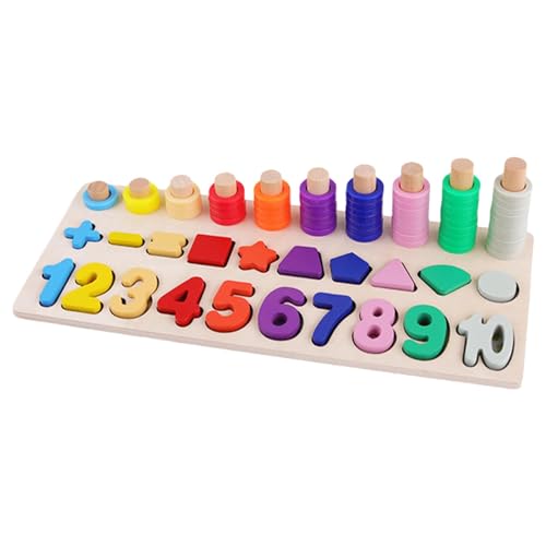 Mathe-Puzzle für Vorschulkinder, Lernspielzeug für Formen und Zahlen, Puzzle-Brett für Kinder im Vorschulalter, pädagogische Mathe-Spiele, Stapelblock-Lern-Puzzle-Brett, Holz-Formsortierer-Spielzeug f von Gvblkq