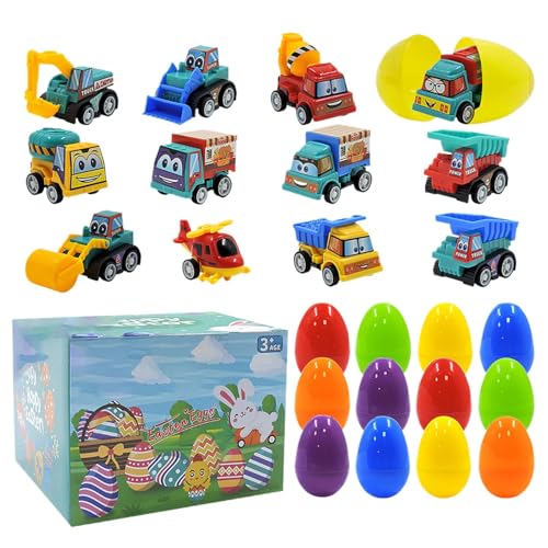 Prefilled Easter Eggs, Easter Classroom Prize Supplies, Pull Back Construction Vehicles, Cartoon Car Toy, for Kids Ages 3 to 8, Egg Hunt, Party Favors, 15 x 15 x 11cm von Gvblkq