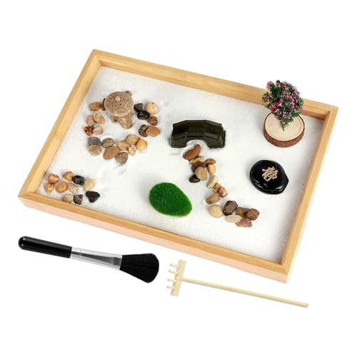 Tabletop Zen Garden, Meditation Sand Tray Small Sandbox, Japanese Style Home Decor, Create a Calm Atmosphere:, Includes 3 Bags of Sand for Desks, Offices, Kitchen Tables, 11.02x7.48in von Gvblkq