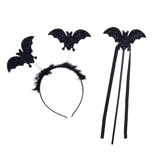 Halloween Fledermaus Stirnband und Zauberstab Set Glitzer Schwarz Kostüm Cosplay Party Stirnbänder Kostüm Zubehör für Frauen Erwachsene Haarreifen (Fledermaus) von Gvhntk