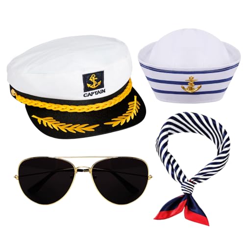 Yachtkapitän Hut Matrosenmütze und Schal Set Matrosenmütze Bootsmütze Navvy Rock Kostüm für Damen Herren Kapitäne Verkleidungsparty, Weiss/opulenter Garten, Standard von Gvhntk