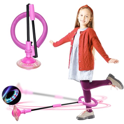 Gvolatee Springring Fußkreisel Kinder, Swing Wheel mit Lichtrad, Skip Ball Outdoor Spiele, Blinkender Sprungball Mädchen, Springender Knöchelsprungball Faltbarer für Geschenk Kinder 6 ab 10 Jahre Rosa von Gvolatee