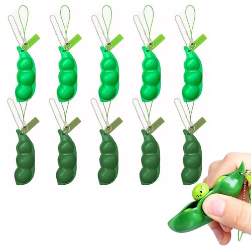 10 Stück Squeeze Bean Schlüsselanhänger, Squeeze Bean Schlüsselanhänger, Squishy Anhänger Erbsen, Squeeze Toys Edamame, für Stressabbau,Klassenzimmer Prämien,Party Favor Spielzeug von Gvrxec