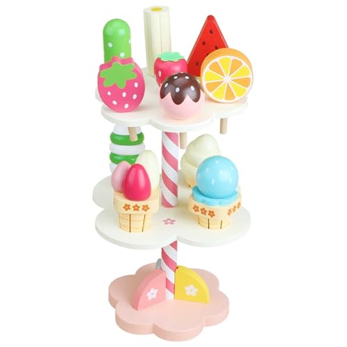 Gwezmxs Eisdiele Kinder Holz, Spielzeug ab 3 Jahren, Ice Cream Toy, 10 EIS-Sorten von Gwezmxs