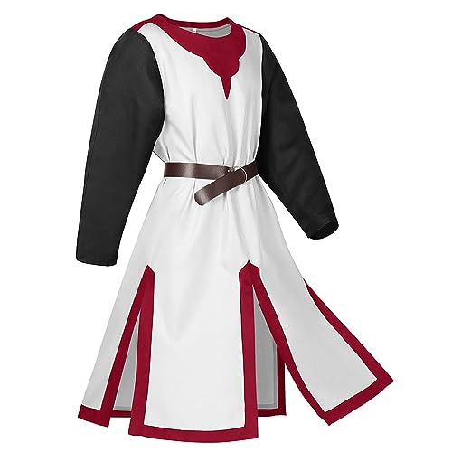 Gwnauz Halloween Kostüm Damen Mittelalter Kleid Damen Kreuzritter Kostüm Unisex Tempelritter Cosplay Outfits Renaissance Wikinger Tunika Halloween Karneval Faschingskostüme-Ritter der dunklen Epoche von Gwnauz