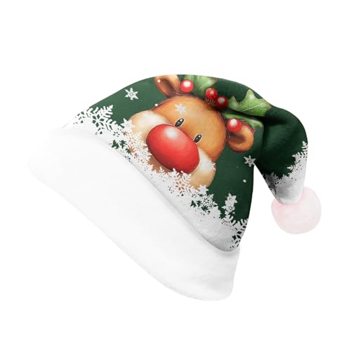 Gwnauz Nikolausmütze Lustig Rentier Print Weihnachtsmütze mit Soft Liner Erwachsene und Kinder Weihnachtsmützen Lange Pelz Krempe und Pelz Ball Weihnachtshut Dicker Fellrand aus Plüsch Nikolaus Mütze von Gwnauz