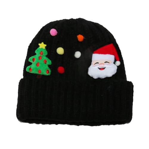 Gwnauz Weihnachtsmütze Mütze Damen Beanie Mütze mit Weihnachtsmann Rentier Elch Muster Weihnachtsdeko Lustig Winter Warm Strickmützen Cuffed Weich Bequemes Mütze Weihnachten Wintermütze Strickmütze von Gwnauz