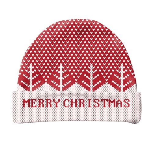 Gwnauz Weihnachtsmütze Mütze Damen Weihnachtsbaum und Weihanchtsmann Muster Weihnachtsdeko Beanie Mütze Lustig Winter Warme Weich Strickmützen Cuffed Wintermütze Mütze Lustig Weihnachten Strickmütze von Gwnauz