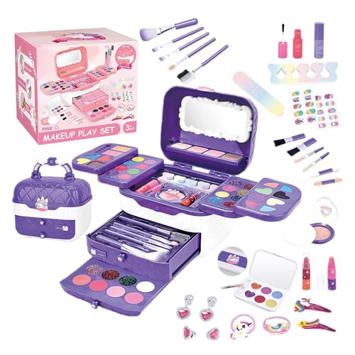 72-teilig Schminkkoffer Mädchen Kinderschminke Set Für Mädchen, Waschbar Schminke Kinder Make Up Set Mit Spiegeln, Simulations-Schminktisch Für Mädchen Im Alter Von 3–12 Jahren 16,2x14x17,5 cm von Gwtdtoad