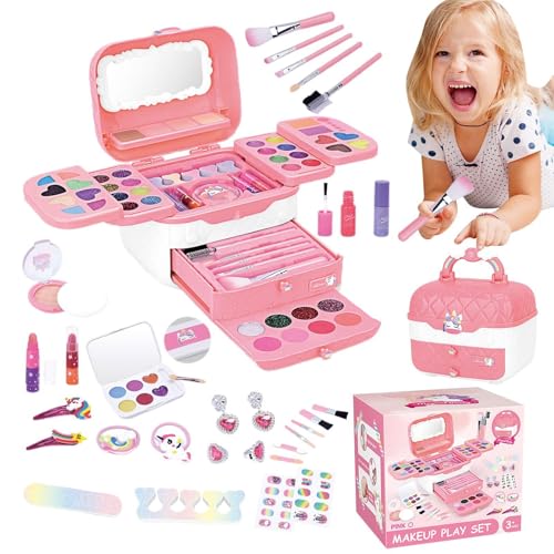 72-teilig Schminkkoffer Mädchen Kinderschminke Set Für Mädchen, Waschbar Schminke Kinder Make Up Set Mit Spiegeln, Simulations-Schminktisch Für Mädchen Im Alter Von 3–12 Jahren 16,2x14x17,5 cm von Gwtdtoad