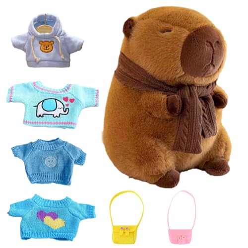 Gwtdtoad Capybara Plüschtier 23 cm Niedlichen Capybara Kuscheltier Mit Kleidung Und Accessoires, Capybara Plushies Stofftier Kinder Plüschpuppen Spielzeug Für Geburtstagsgeschenk von Gwtdtoad