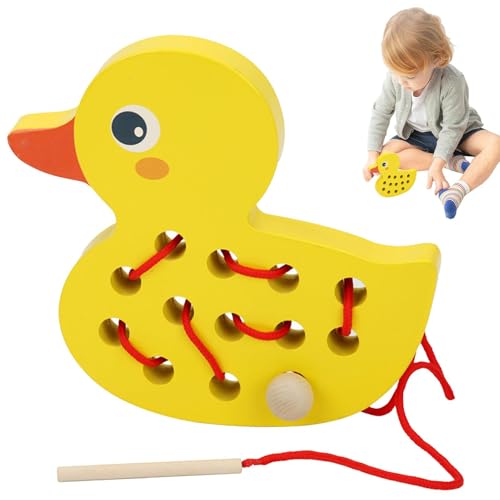 Gwtdtoad Fädelspiel 2 Tiere Fädelspielzeug Für Kinder, Lustiges Lernspiel Motorikspielzeug Holzspielzeug Pädagogisches Fädelspielzeug Für Kinder, Junge Und Mädchen 18x18x3cm von Gwtdtoad