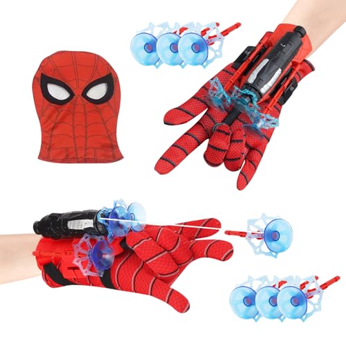 2 PCS Launcher Handschuh, Spider Launcher Handschuhe,Spider Handschuh mit Kinder Maske,Super Spider Launcher,Spider Hero Handschuhe Launcher,Handgelenk Spielzeug Set,Geschenk für Kinder (A) von GxDxmBd