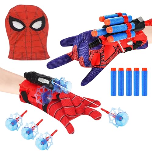 2 PCS Launcher Handschuh, Spider Launcher Handschuhe,Spider Handschuh mit Kinder Maske,Super Spider Launcher,Spider Hero Handschuhe Launcher,Handgelenk Spielzeug Set,Geschenk für Kinder (B) von GxDxmBd