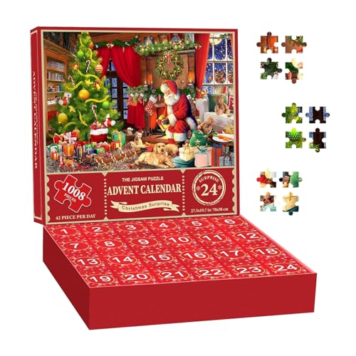 2024 Adventskalender Puzzle,24 Boxen Weihnachtspuzzle,24 Tage Weihnachtspuzzle Countdown Bis Weihnachten,1008 Teile Weihnachts Jigsaw Puzzle,Weihnachtsmann Puzzle,für Jugendliche Erwachsene (F) von GxDxmBd