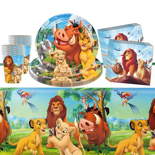 41Pcs König der Löwen Party Deko Geschirr, König der Löwen Kinder Geburtstag Geschirr Kit, Thema Party Geschirr Set mit Pappteller Servietten Becher Tischtücher, für Jungen Mädchen Party Zubehör von Gxhong