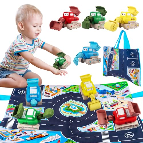 Gxhong 4Pcs Baby Auto Spielzeug, Kinder Bagger Spielzeug, Aufziehauto Spielzeug, Baufahrzeuge Spielzeug mit Tragetasche, Press and Go Auto Baby, für Kleinkinder Geburtstag Geschenke Spielzeug von Gxhong