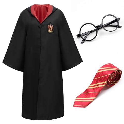 Gxhong Magier Robe Uniform, Zauberer Cosplay Kostüm für Erwachsene, Zauberer Outfit Set mit Umhang Krawatte Brille, Wizard Costume Set für Halloween Carnival Fancy Dress Party von Gxhong