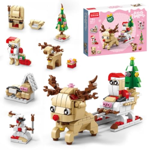 Gxhong Weihnachtliches Bauspielzeug, Weihnachts REH Bausteine Kinder Spielzeug, 6 in 1 Block Spielzeug Set, Bausteine Konstruktionsspielzeug Geschenke, für Jungen Mädchen Weihnachten Gastgeschenke von Gxhong