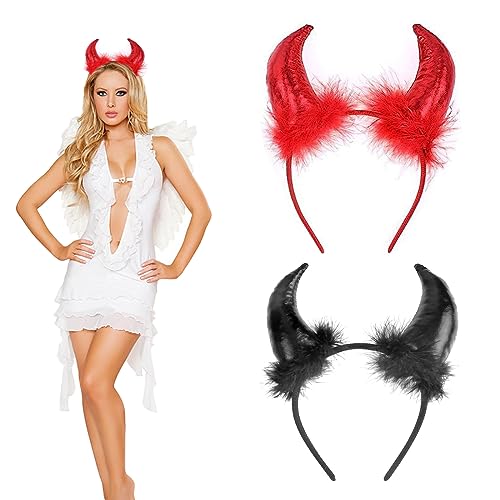 Gxlaihly 2 StückeTeufelshörner Haarreif,Plüsch in schwarz rot - Teufelshörner,Teufelsohren Teufel Ohren Haarband,Karneval Halloween Party Kostüm Haarschmuck Stirnband Headwear Hörner von Gxlaihly