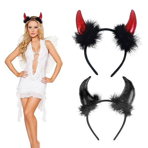 Gxlaihly 2 StückeTeufelshörner Haarreif,halloween teufelshörner,Teufelsohren Teufel Ohren Haarband,Karneval Halloween Party Kostüm Haarschmuck Stirnband Headwear Hörner von Gxlaihly