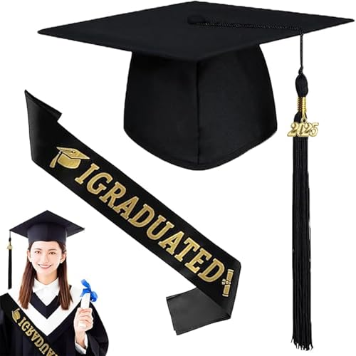 Gxlaihly Doktorhut Set,Abschluss Hut,2025 Abschluss Hut Bachelor Master,Bachelor Hut Unisex Doktorhut Graduation Cap Verstellbar, Studentenhut und Schärpe,Absolventenhut für Abschluss Party (A) von Gxlaihly