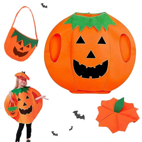 Gxlaihly Halloween Kürbis Kostüm,Kürbis Kostüm kinder,Kinder Kürbis Kostüm Anzug,mit Kürbiskorb und Hut,Kürbis kostüm kinder für Pumpkin Halloween Cosplay Party Kleidung (Kind) von Gxlaihly