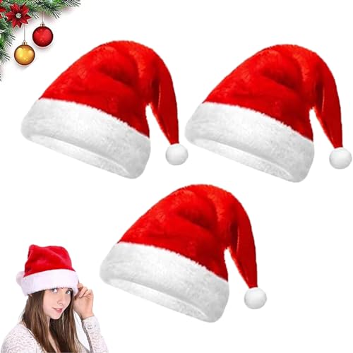 Gxlaihly Weihnachtsmütze,3 Stück Plüsch Weihnachtsmütze,Plüsche Weihnachtsmann Mütze,Unisex Rot Weihnachten Hüte für Erwachsene und Kinder,Nikolausmütze Mütze,Weihnachtsmützen Kinder Erwachsene (3PCS) von Gxlaihly