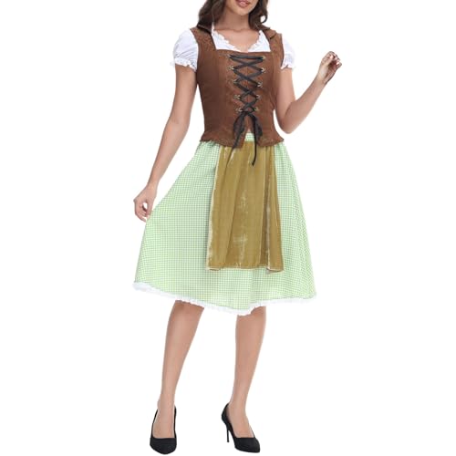 Gyaimxfu Oktoberfest Kostüm Für Damen Baggy Kostüm Halloween Angesetzter Schürze Bier Festival Wench Kostüm Dienstmädchen Uniform Anzug Kleid Festkleid Copsplay Kostüm von Gyaimxfu