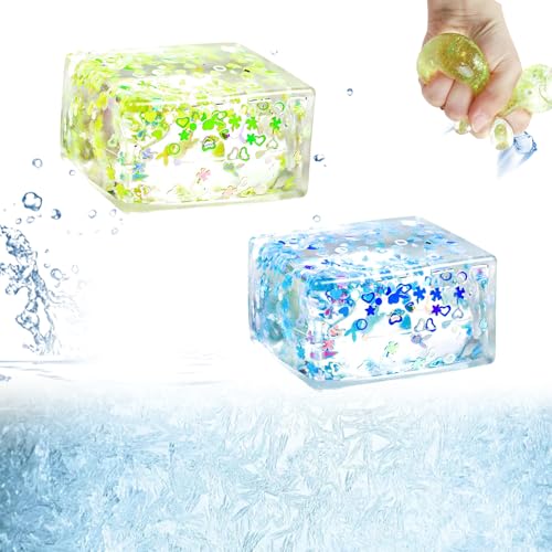 2 Stück Stressballs für Kinder und Erwachsene Fidget Spielzeug, Eiswürfel-Fidget Toys, Squeeze Cube Stressbälle Kinder Spielzeug, Cube Anti Stress Spielzeug für Jungen-Mädchen(Blau und Grün) von Gytera