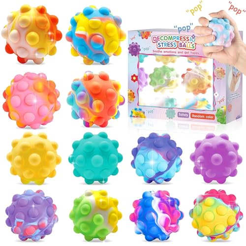 Gytera 12 Stück Stressballs, Anti Stress Spielzeug Bälle für Kinder und Erwachsene, Fidget Toys für Stressabbau, Stressball Squeeze Ball Set, Anti Stress Bälle für Zuhause, Büro, Schule von Gytera