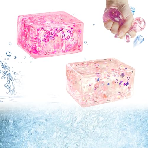 Gytera 2 Stück Stressballs für Kinder und Erwachsene Fidget Spielzeug, Eiswürfel-Fidget Toys, Squeeze Cube Stressbälle Kinder Spielzeug, Cube Anti Stress Spielzeug für Jungen-Mädchen (Rot und Rosa) von Gytera