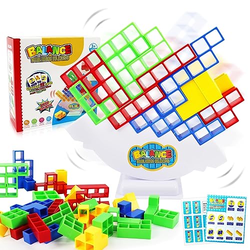 Gytera Balanc Spielzeug Tower 48 Stück Tower Spiel, Stapelspiel Spielzeug für Kinder, Schaukelstapel Hoch Kinder Balance Spielzeug Tower Game von Gytera