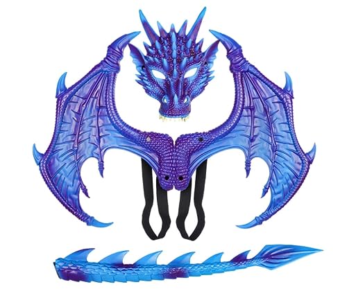 Gyuele 3 Stücke Kinder Halloween Kostüm Set Kinder Halloween Dragon Set Gesichtsabdeckungen Wings Tail (purple) von Gyuele