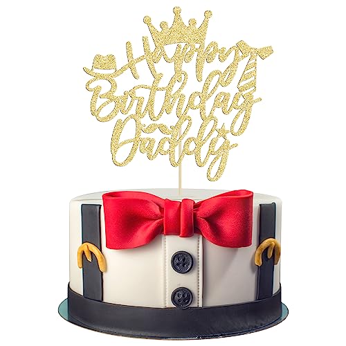 Gyufise 1 x Happy Birthday Daddy Kuchenaufsatz Gold Glitzer Best Dad Happy Father's Day Kuchen Pick für Papa Geburtstag Happy Father's Day Party Kuchen Dekorationen Zubehör von Gyufise