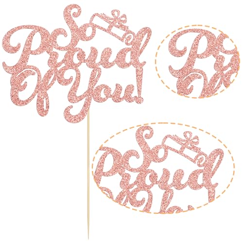 Gyufise 1 x Tortenaufsatz "So Proud of You" mit Diplom-Glitzer-Congrats Grad Senior Graduation Cake Pick Dekorationen für Klasse 2022 Abschlussfeier Motto Party Supplies Roségold von Gyufise