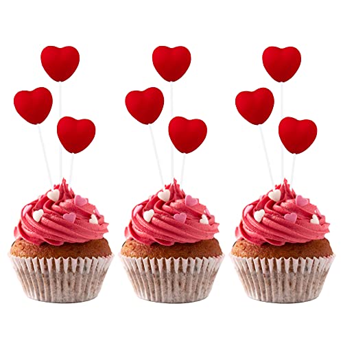 Gyufise 20 Stück Valentinstag Liebe Herz Cupcake Topper Rot 3D Herz Happy Valentines Day Cupcake Picks für Valentinstag Thema Hochzeit Brautdusche Geburtstag Party Kuchen Dekorationen Supplies S von Gyufise