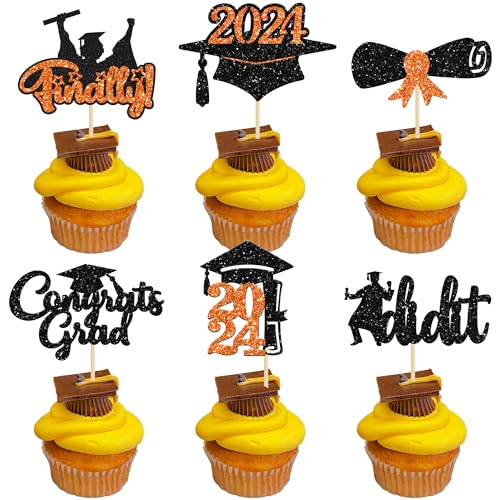 Gyufise 24 Stück 2022 Graduation Cupcake Toppers Orange Glitter Congrats Class of 2022 Finally I Did It Diploma Grade Cap Cupcake Picks Decoratiosn for 2022 Graduation Theme Party Supplies von Gyufise