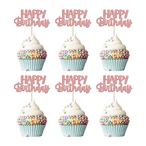 Gyufise 24 Stück 24 Stück Happy Birthday Cupcake Topper Rose Gold Glitter Geburtstag Kuchen Picks für Feiern Geburtstag Party Baby Shower Party Dekorationen Zubehör von Gyufise