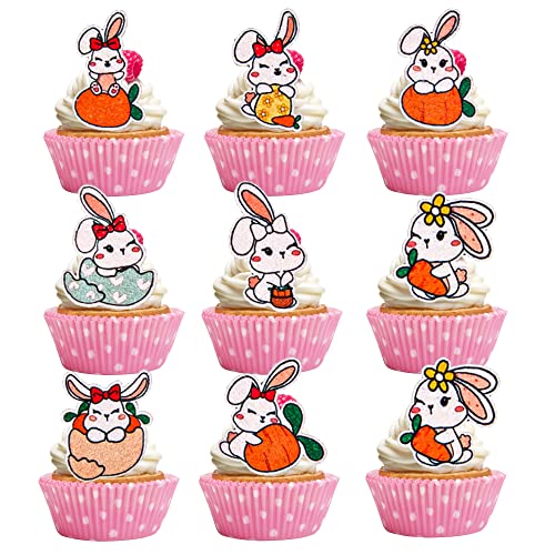 Gyufise 24 Stück Hasen-Cupcake-Topper Happy Easter Cupcake Picks Ostern Hase Kuchen Topper Dekorationen für Kinder Geburtstag Babyparty Ostern Party Gastgeschenke von Gyufise