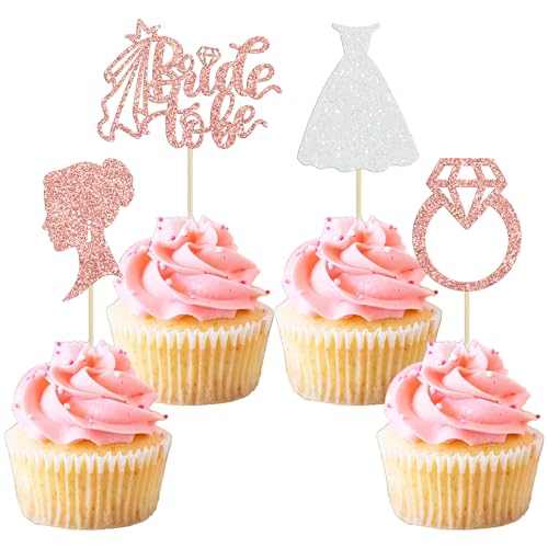 Gyufise 24 Stück Rose Gold Glitzer Bride to Be Cupcake Topper mit Herz Ring Kleid Brautdusche Cupcake Picks Hochzeit Verlobung Junggesellinnenabschied Kuchen Dekorationen Supplies von Gyufise