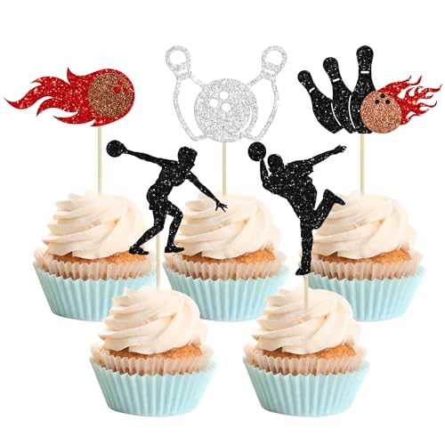 Gyufise 30 Stück Bowling Cupcake Topper Glitzer Bowling Alley Spieler Cupcake Picks Kuchen Dekorationen für Indoor Sport Babyparty Geburtstag Party Kuchen Dekorationen Zubehör von Gyufise