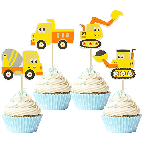 Gyufise 36 Packung Bau Cupcake Toppers Picks Dump Truck Bagger Traktor Party Kuchen Toppers für Kinder Geburtstag Bau Thema Baby Dusche Party Dekorationen Zubehör von Gyufise